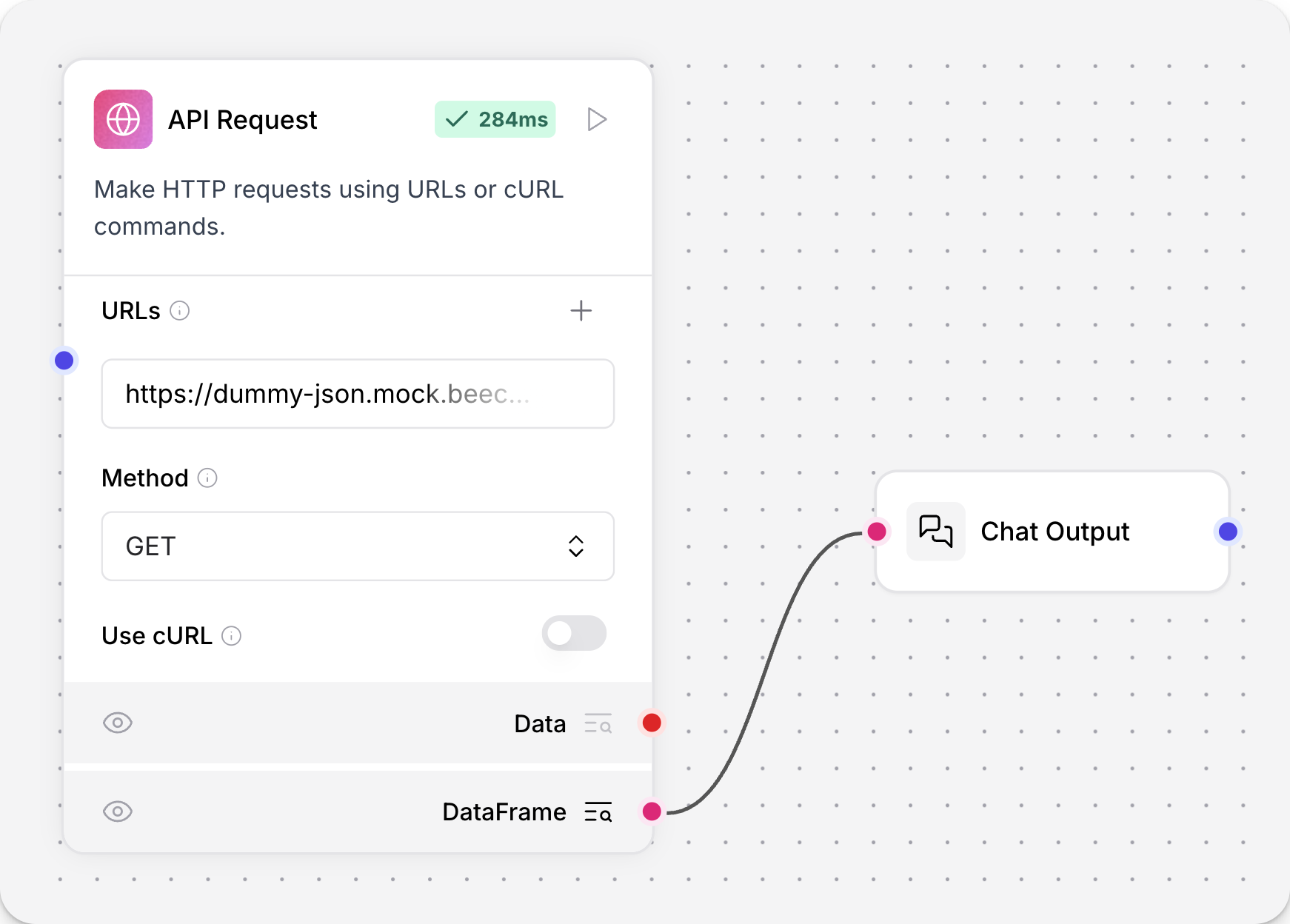 API request into a chat output component