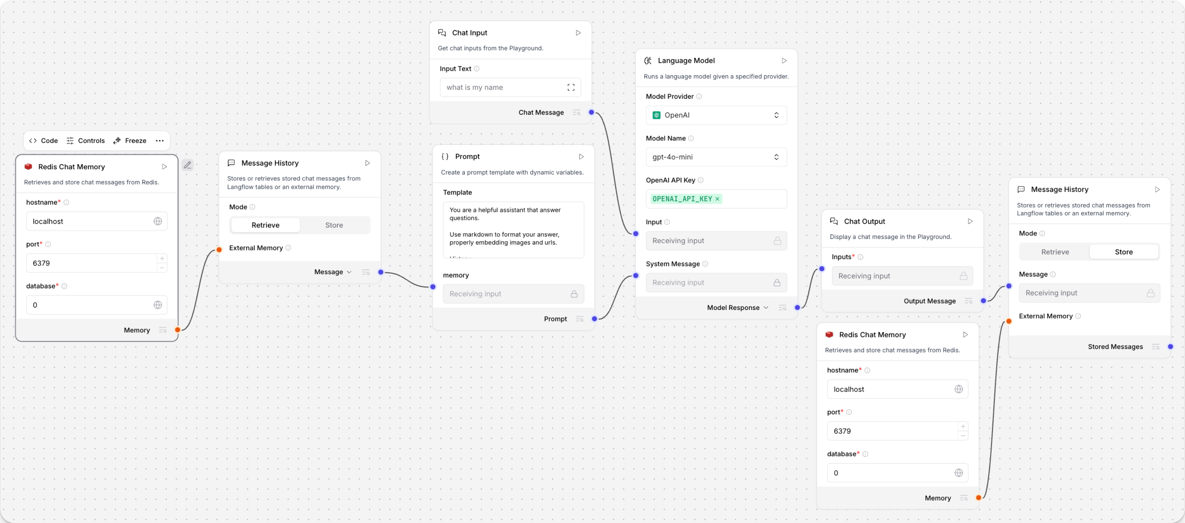 Message store and history components with external memory