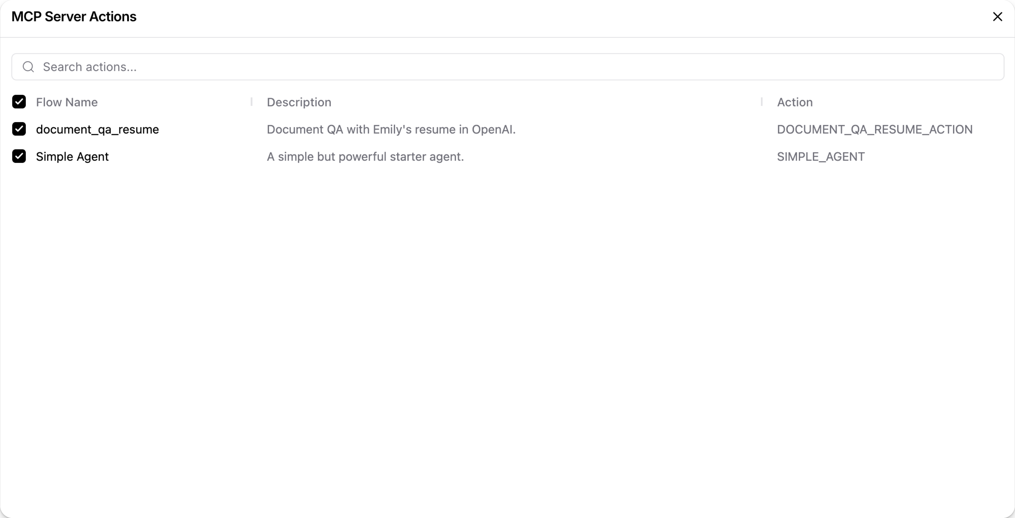 MCP server actions