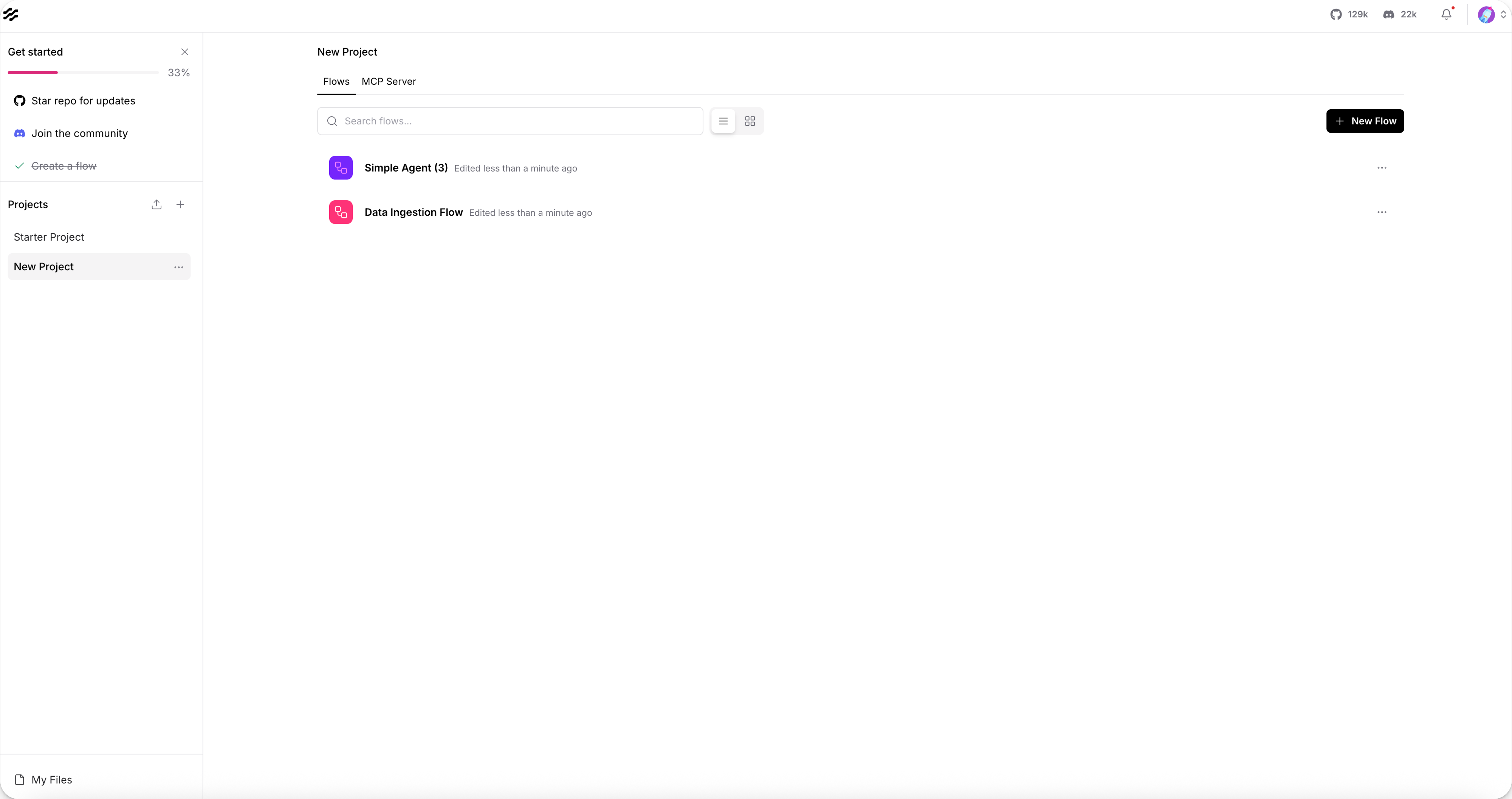 Projects page with multiple flows in a project