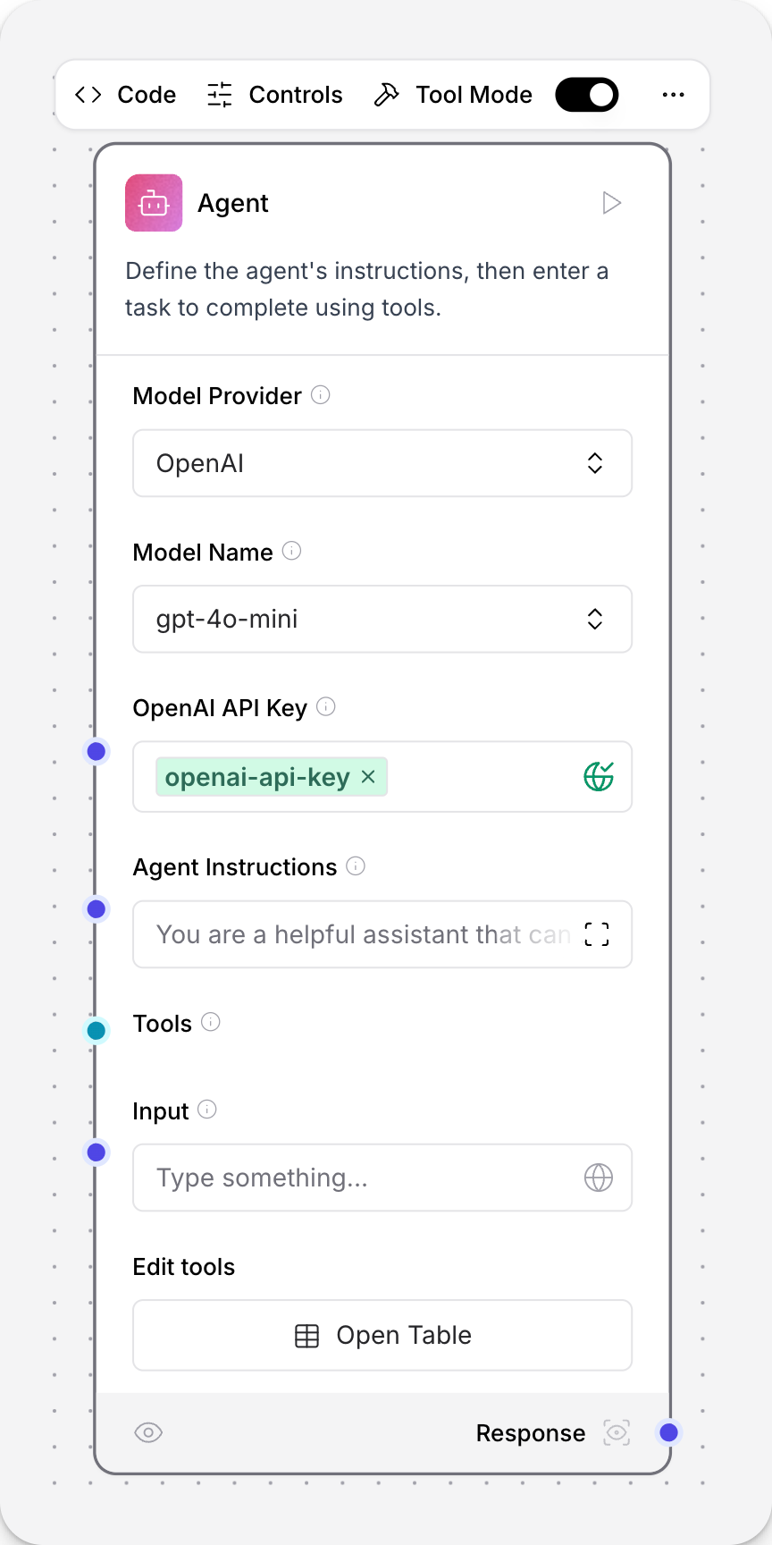 Tool calling agentcomponent