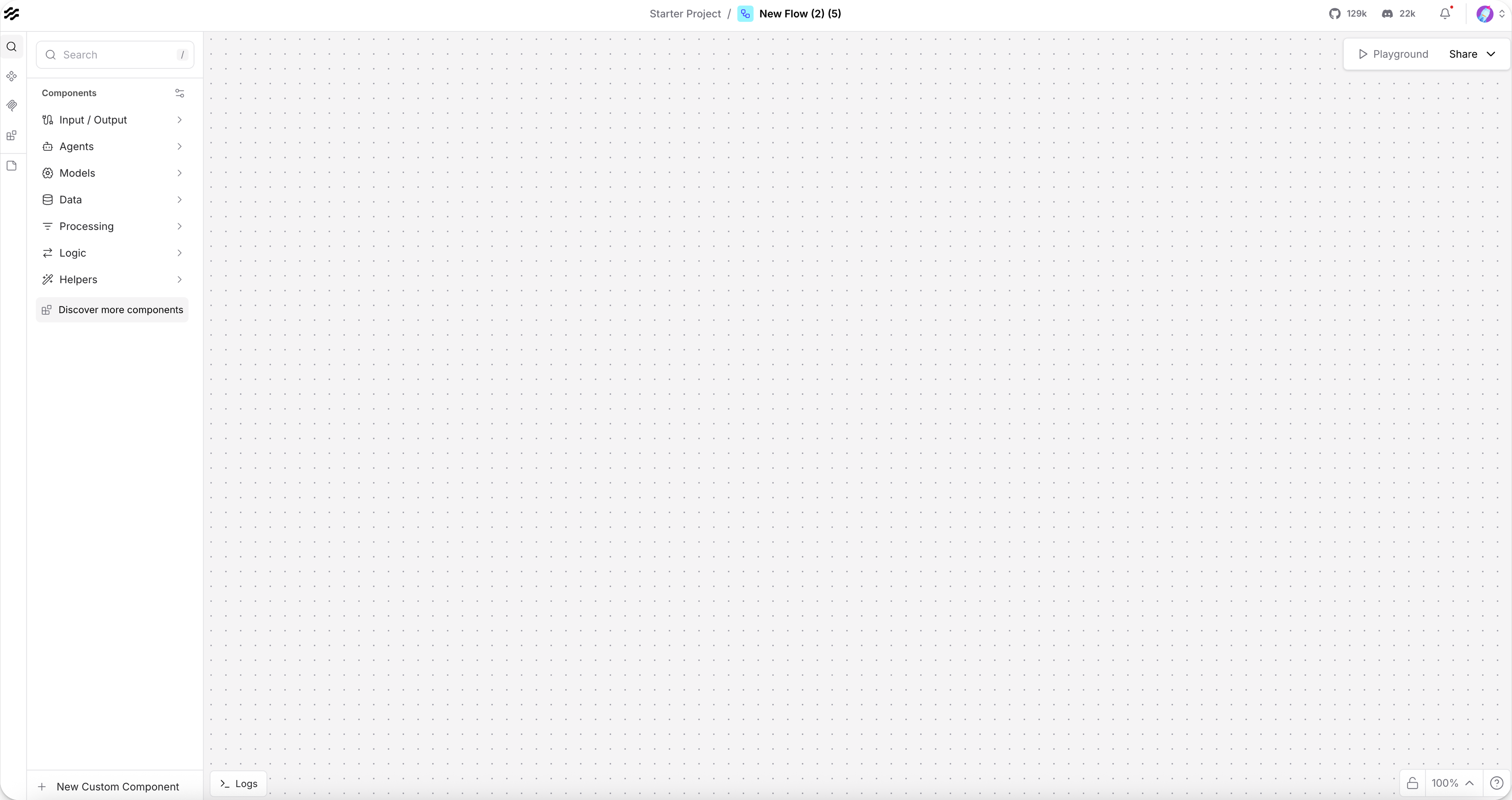 Empty Langflow workspace