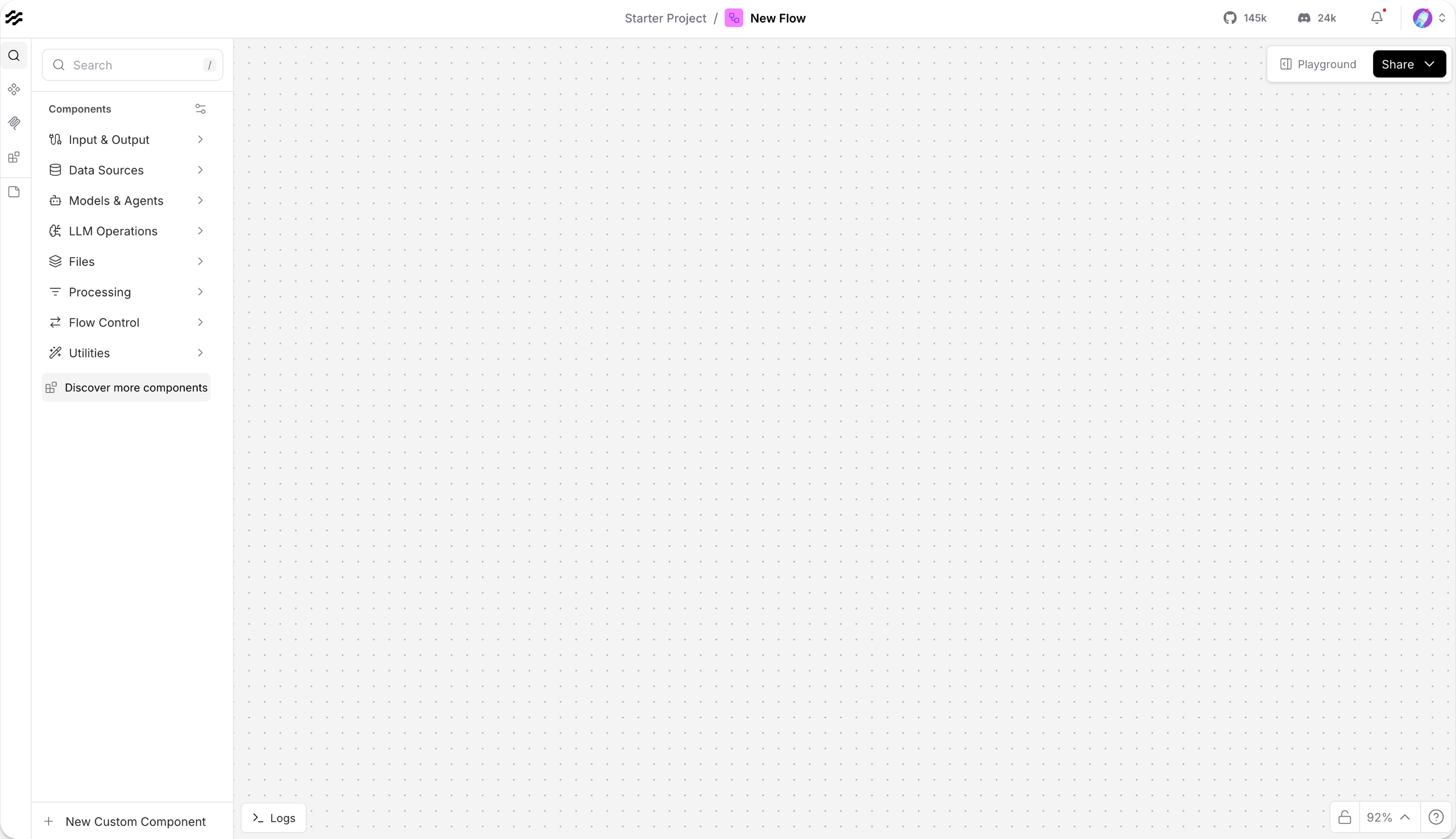 Empty Langflow workspace