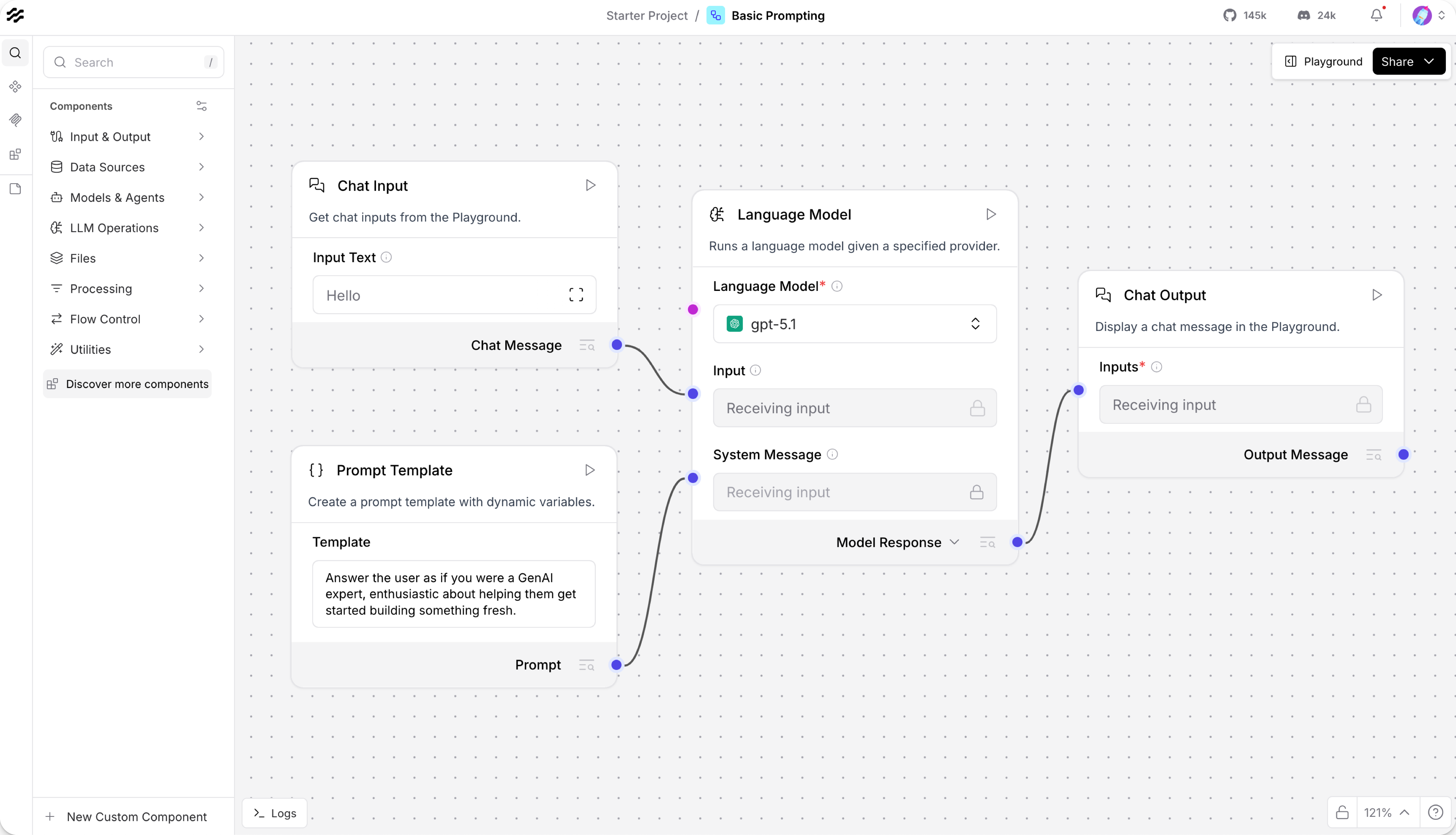 Basic Prompting flow in Langflow
