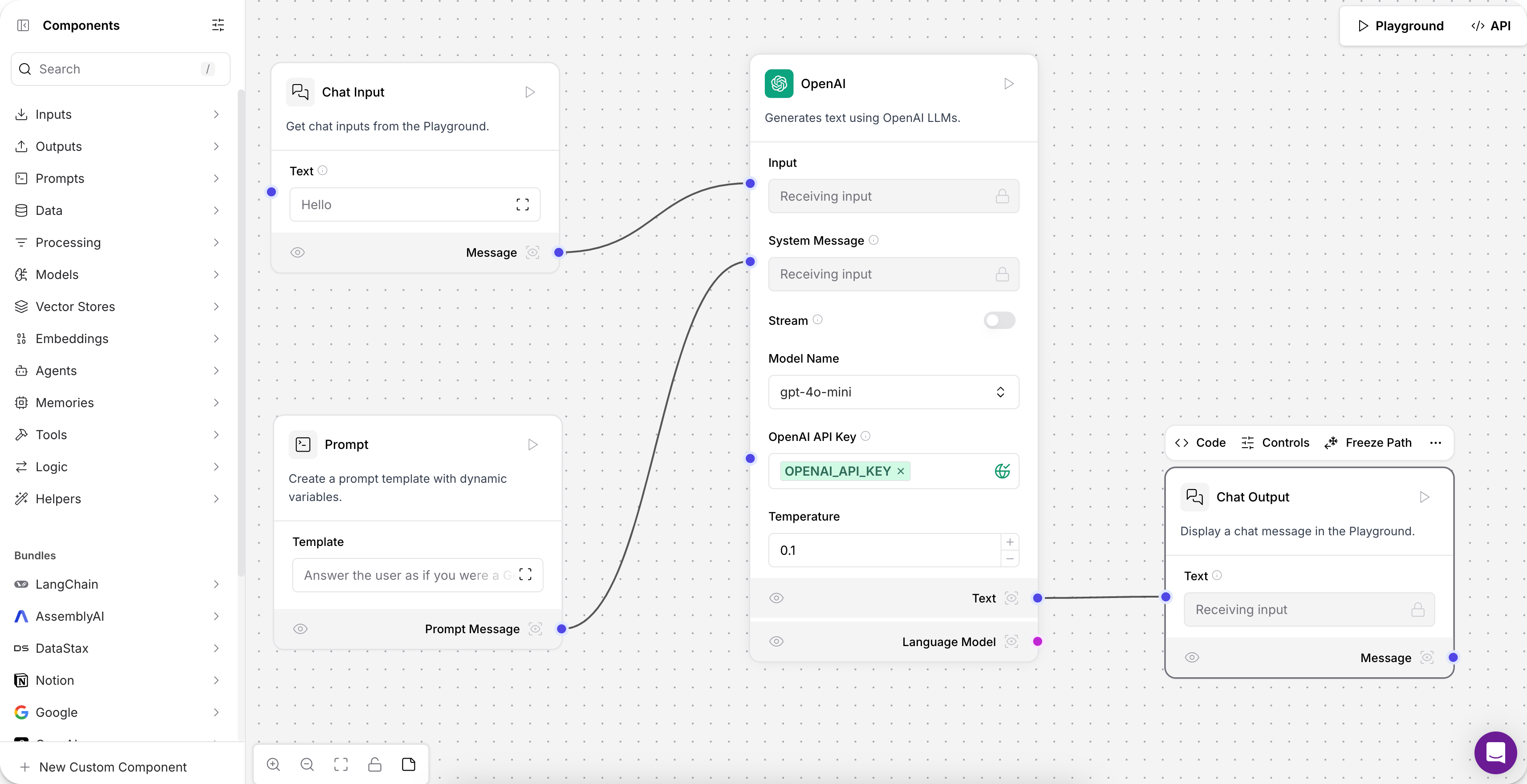 Basic prompting flow within in the workspace